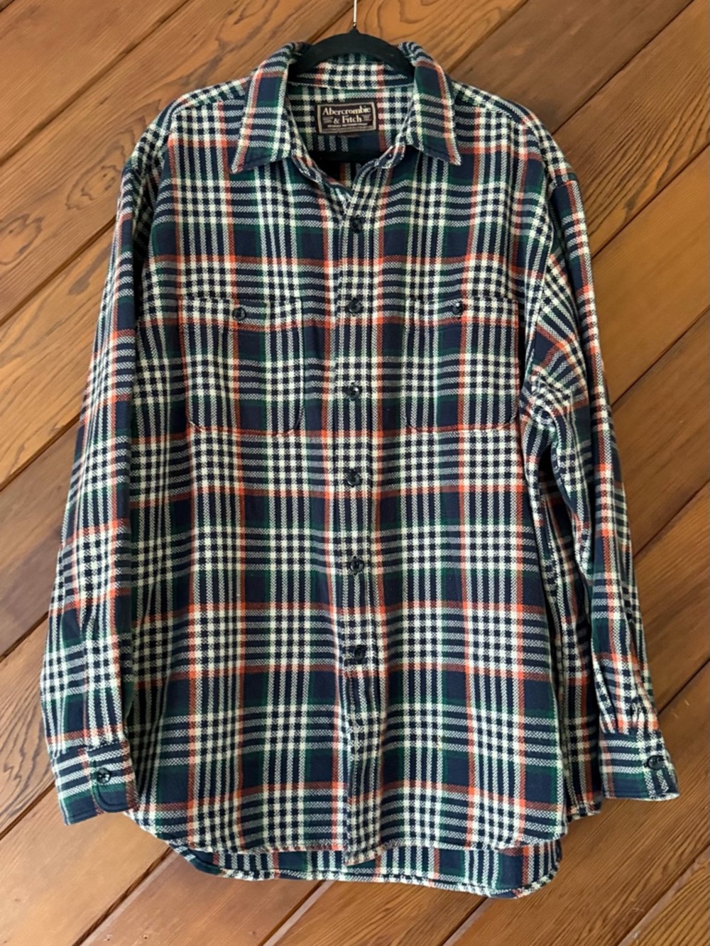 Vintage Abercrombie & Fitch Heavy Flannel Shirt Large Navy Plaid Outdoor